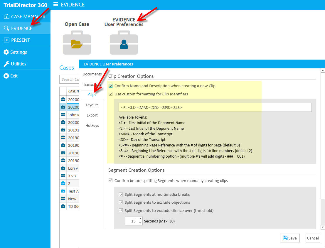 Evidence User Preferences-Clips Naming