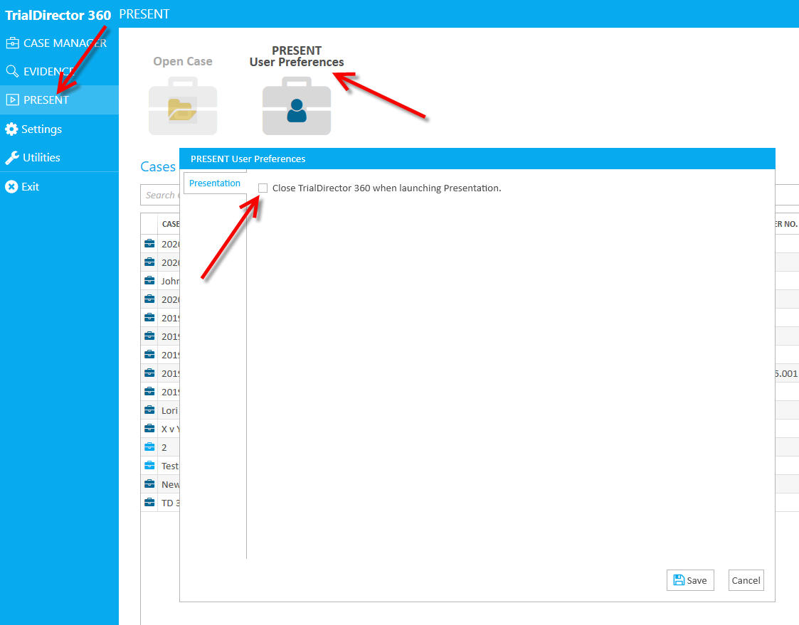 Trial Director 360-presentation setting